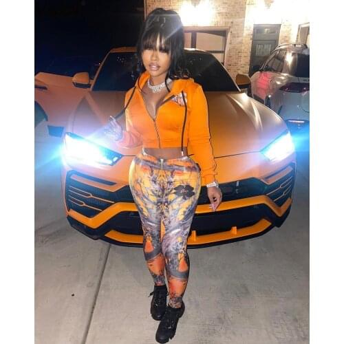 VAZN 2020 New Fancy High-end Young Energy High Waist Hooded Full Sleeve Group Long Pants Tracksuits Slim Women 2 Piece Set