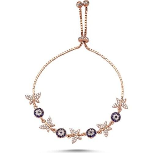 KUTAYDAN 925 Sterling Silver Zircon Stone Butterfly Elevator Bracelet