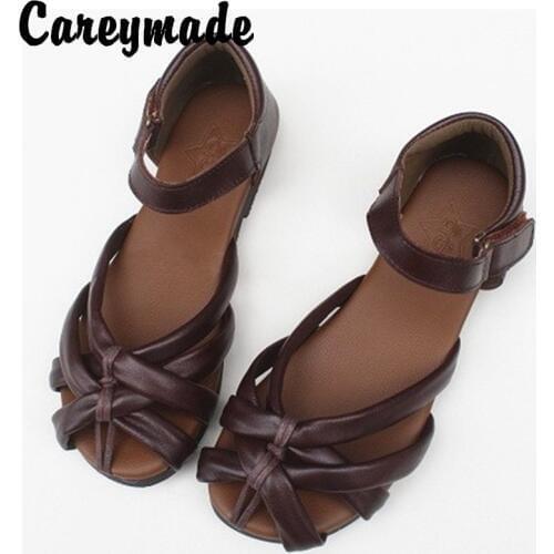 Careymade-Summer Genuine Leather Woven Sandals Soft Bottom Retro National Style Origional Handmade Breathable Women Sandals