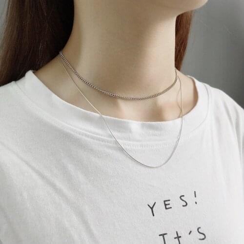Layering Snake Chain Necklace Gift for Her Double Layer Curb Chain Choker Sterling Silver 925 Necklace Girlfriend Party Jewelry