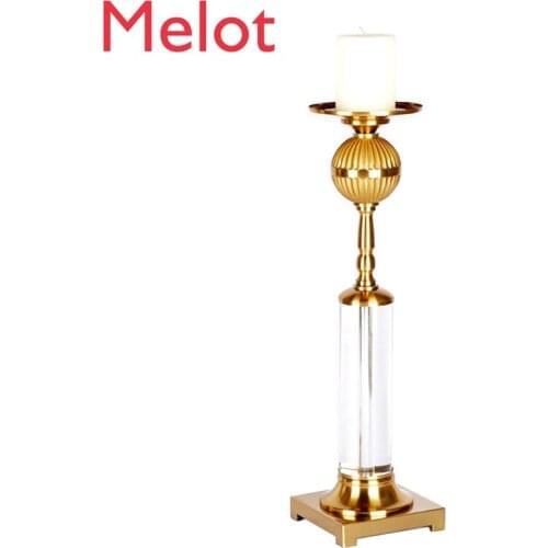 Nordic Style Candlestick Model Room Decoration Metal Crystal Simplicity Modern American and European Style Dining Table Golden