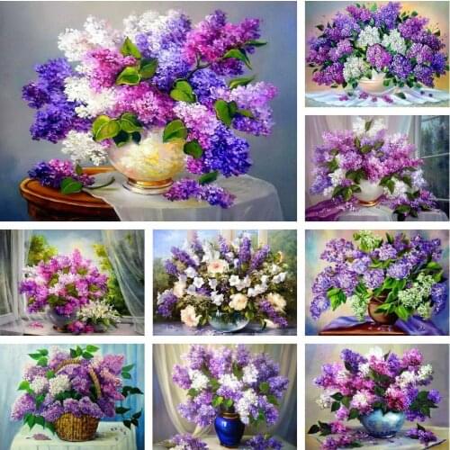 MomoArt Diamond Painting 5D DIY Lilac Full Drill Square Diamond Embroidery Flower Mosaic Cross Stitch Rhinestones Handicraft