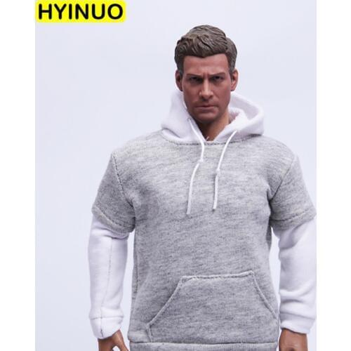 2 Colors 1/6 Scale Mens Casual Hooded Sweater Male Contrast Sweater Top Clothes Clothing Set For 12" Action Figure Male Body