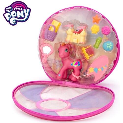My Little Pony figures Beach Scene with Storage Bag Skateboard Glasses Comb Rainbow Pony Girl Play House Toys Birthday Gift