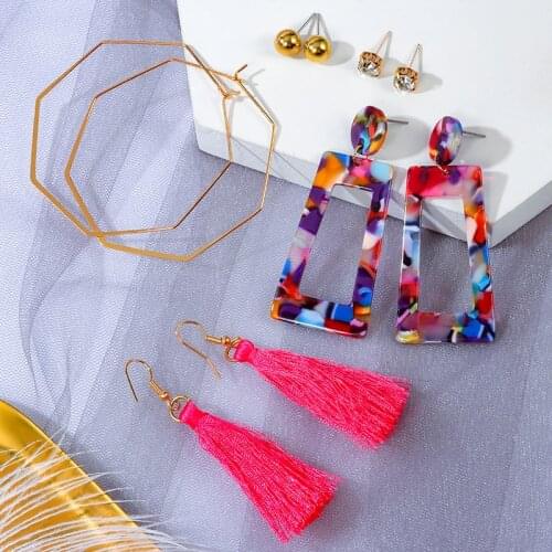 Womens Earrings Set Acrylic Pearl Earrings For Women Bohemian Fashion Jewelry 2020 Geometric Crystal Heart Stud Earrings New