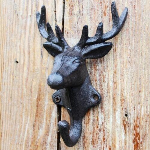 Vintage Reindeer Head Design Small Cast Iron Coat Hat Wall Hook