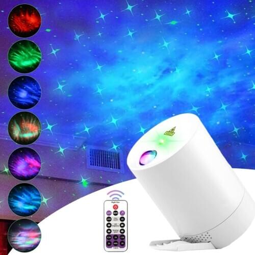 USB Night Light Starry Sky Projector Water Wave Lamp LED Star Music Rotating Remote Control Bluetooth Bedroom Bedside Lamp