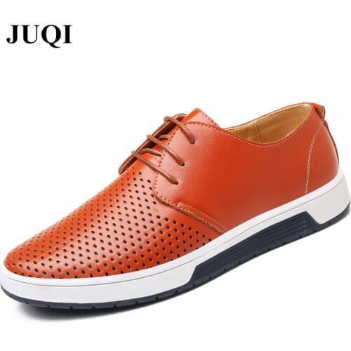 2018 New Fashion Men Shoes Men Casual Leather Shoes Holes Design Summer Breathable Shoes Brand Flat Shoes for Men Plus Size