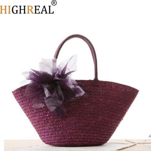 New Beach Bags Women Woven Straw Handbags Summer Fashion Ladies Hand Bags WomenS Shoulder Bag Flower Zipper Shopping Bag