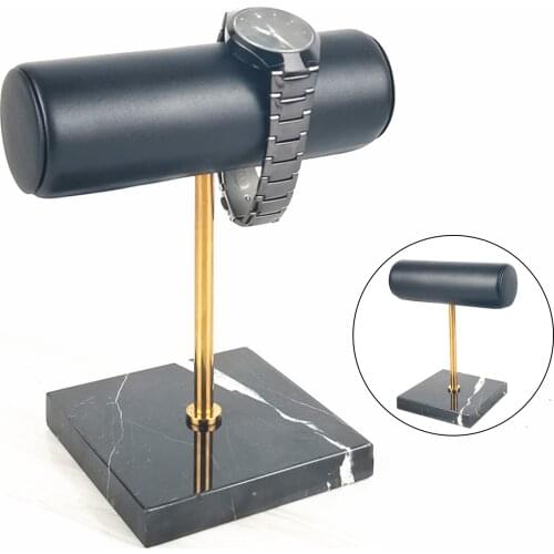 Watch Stand Marble and PU Leather Bracelet Bangle Chain T-bar Rack Jewelry Organizer Display Holder Watch box Placement Stand