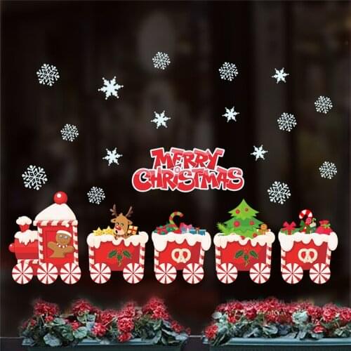 Merry christmas train snowflake wall stickers kids rooms window home decor new year wall decals pvc diy mural art