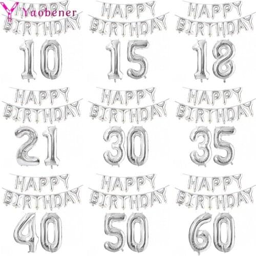 Silver Happy Birthday Letter Balloon Number Foil Ballons 1st 2 3 4 10 30 35 Years Birthday Party Decorations Adult Kids Boy Girl