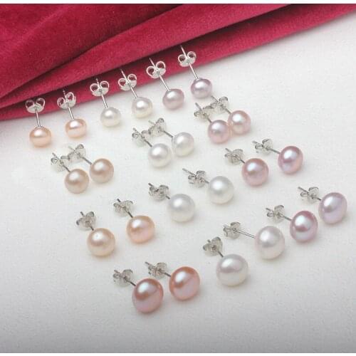 White Pink Purple Freshwater Pearl Pearl 925 Stud Earrings