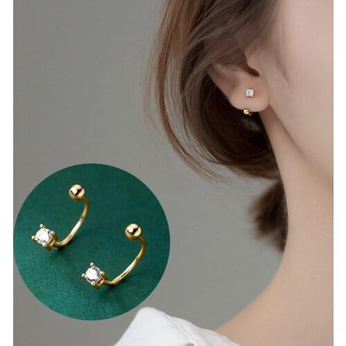 KAMIRA 925 Sterling Silver Trendy Korean Small Crystal White Zircon Beads Stud Earrings for Women Teen Unique Minimalism Jewelry