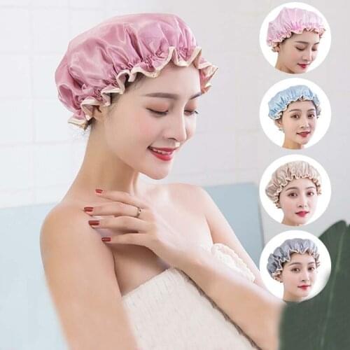 Shower Swimming Womens Cap Satin Hair Elastics Hat for Bath Sauna Bathroom Products Accessories Anti-smoke Double Waterproof