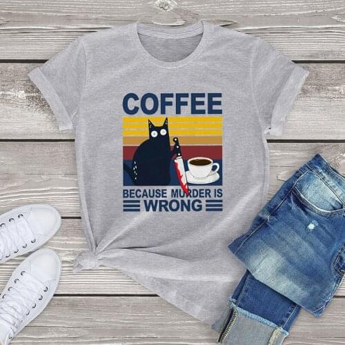 Funny Black beer Cat cotton t shirt women clothing summer Murder Is Wrong graphic women Shirts fashion girls tops casual blouses