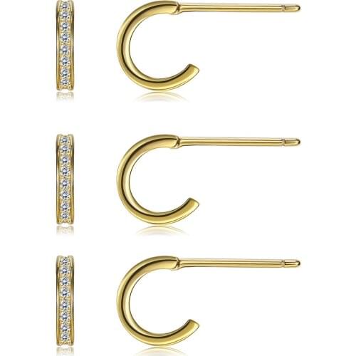 ZEMIOR 925 Sterling Silver Letter C Shape Tiny Stud Earrings For Women Full Cubic Zirconia Gold Color Earring Silver Jewelry