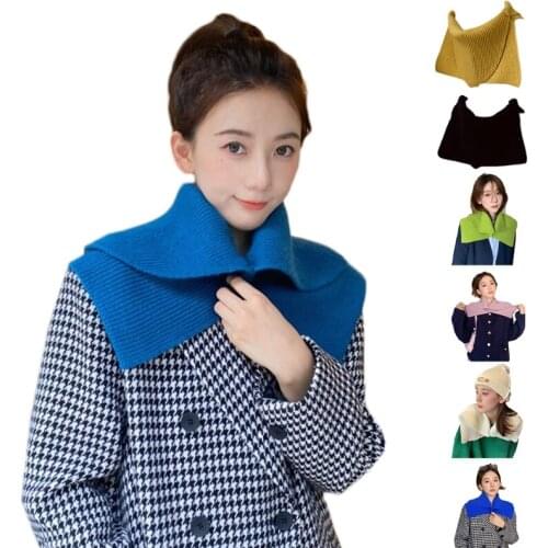 Women Ribbed Knit Shawl Wrap Collar Casual Winter Cape Shrug Solid Neck Warmer