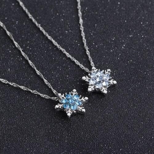 2021 Korean New Style Hot Sale Lady Blue Crystal Snowflake Zircon Flower Necklaces for Women Fashion Christmas Gift Jewelry