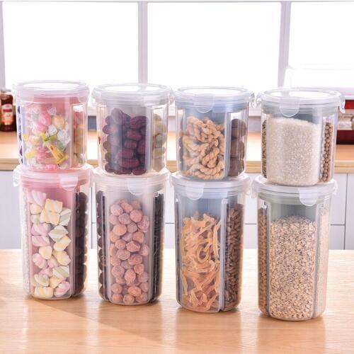 1PC Transparent Rotation Plastic Grain Conserved Sealed Cans Kitchen Cereals Grain Storage Boxes Food Container Storage Crisper