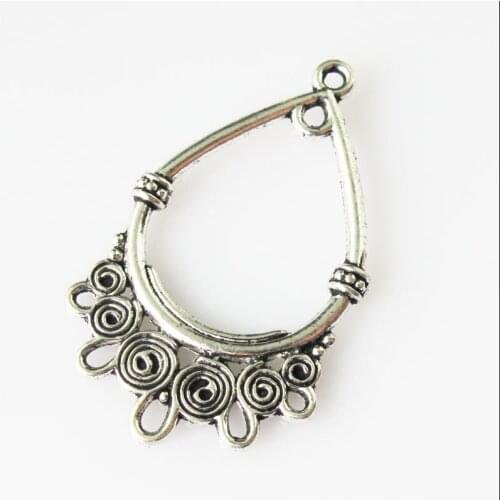 15Pcs Antiqued Silver Color Teardrop Flowers Charms Pendants Connectors 23x37.5mm