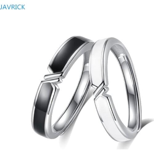 2Pcs Black and White Lovers Knot Ring Bands Kit Couples Matching Rings Promise Wedding Bands Adjustable for Him and Her