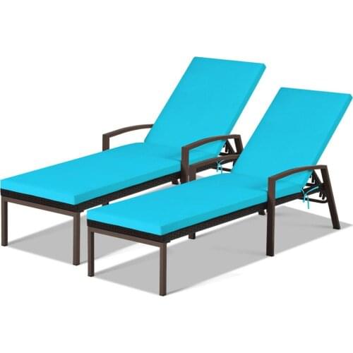 2PCS Patio Rattan Lounge Chair Chaise Recliner Back Adjustable Cushioned Garden OP70262