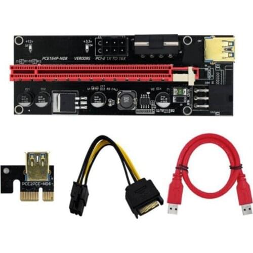 5PCS 3 in 1 PCI-E Riser Card 009S PCIE PCI E Extender USB 3.0 SATA to 6Pin Adapter Cable Mining, Miner Riser