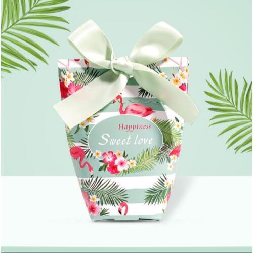 50 Pcs Green Bird Leaves Gift Bags Wedding Favors Candy Boxes Bomboniera Sachet Party Gift Box Souvenirs Candy Bags