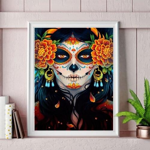 5d Diy Diamond Painting Cross Stitch Skull Halloween Gift Full Round Diamond Embroidery Mosaic Picture of Rhinestones Home Decor