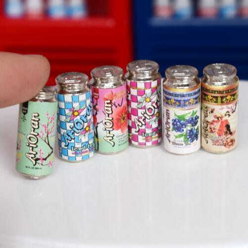 6PCS Mini 1/6 Metal Can Juice Beverage Model Dollhouse Miniature Supermarket Doll Food Drink Pretend Play Kitchen Toy