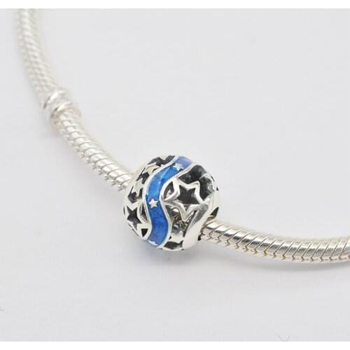 925 Sterling Silver Beaded Blue River Star Milky Way Pendant Charm Bracelet DIY Jewelry Making For Original Pandora