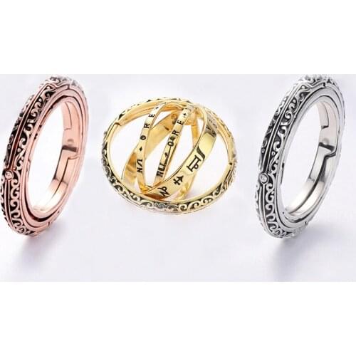 925 Sterling Silver Rings For Women Astronomical Ball Rings Free With Chain Complex Rotating Cosmic Jewelry Couple Lovers Gifts