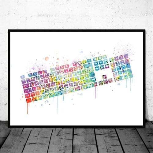 Watercolor Computer Keyboard Abstract Poster Canvas Painting Living Room Decoration Wall Art Teen Room Decor Picture Wall Art