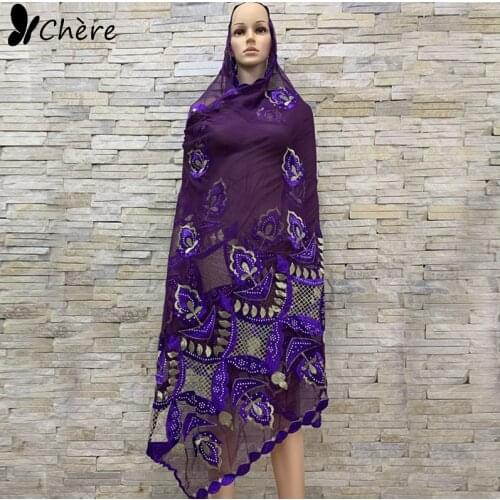 African Women Chiffon Scarf Size 205*105cm Hollow out Design Big Size Long Headscarf Splicing Embroidery Scarf BH121