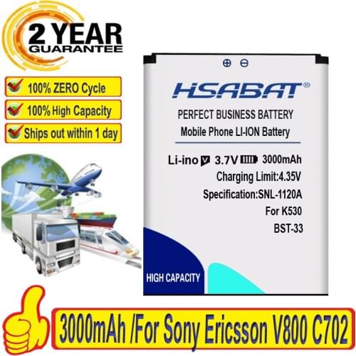 HSABAT BST-33 2600mAh Battery for Sony Ericsson V800 C702 C901 C903 F305 G502 G700 G900 J105 K530i W610 W660 T715 P1 W830 W850