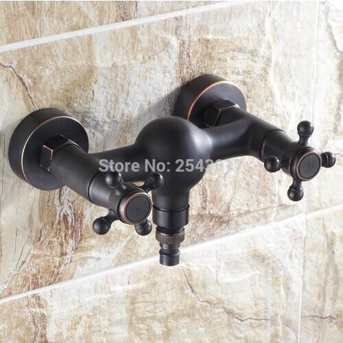 Bathroom Accessories Laundry Faucet Wall Mounted Hot and Cold Water Facuet Black Finish Bathtub Faucet ZR048
