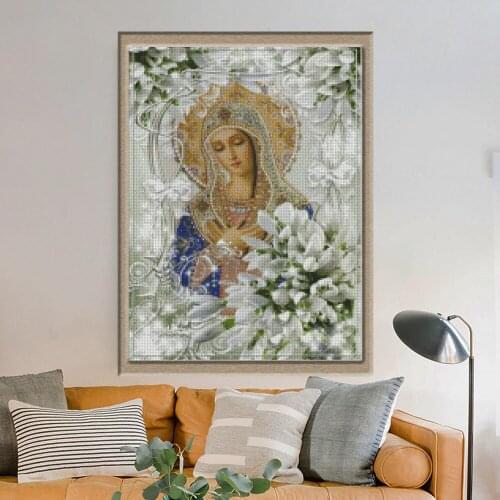Full Square Drill DIY 5D Diamond Painting Virgin Lily Cross Stitch Embroidery Diamond Mosaic Picture Religious Icon Decor Gift