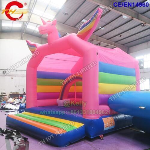 Free door shipping pink unicorn inflatable bouncers for children, inflatable unicorn bouncing castle, flying horse bouncy castle
