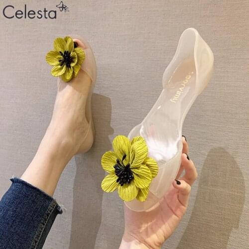 Celesta 2021Jelly Sandals Womens Flip Flop Transparent Multicolor Flowers Summer Women Sandals Flat Sandals Beach shoes