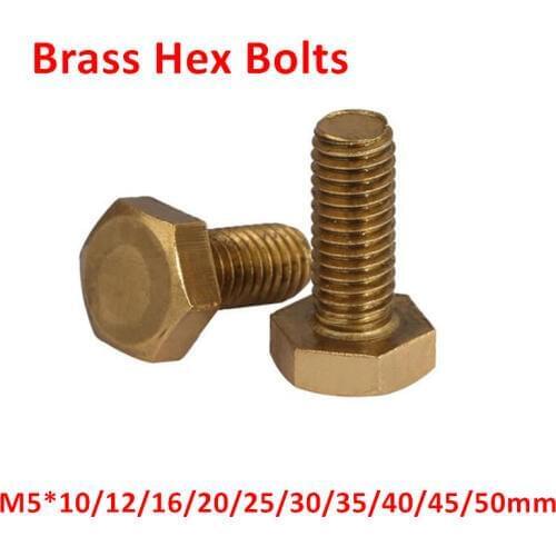 DIN933 M5 Brass Hex Bolts M5*10/12/16/20/25/30/35/40/50mm brass hexagon Screws Hex Bolts