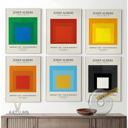 Josef Albers Exhibition Museum Canvas Painting Prints Retro Geometry Pattern Poster Wall Picture Modern High Quality Home Decor