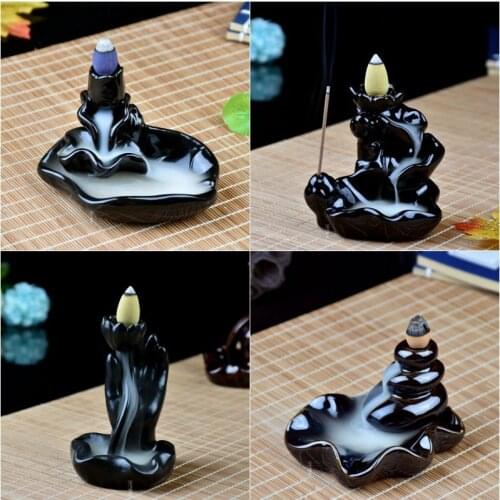 Ceramic Lotus Backflow Censer Smoke Waterfall Aroma Burner Decoration