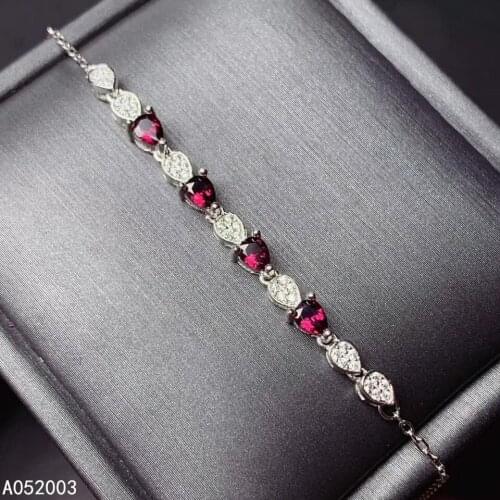 KJJEAXCMY Fine Jewelry 925 Sterling Silver inlaid garnet women hand bracelet classic support detection