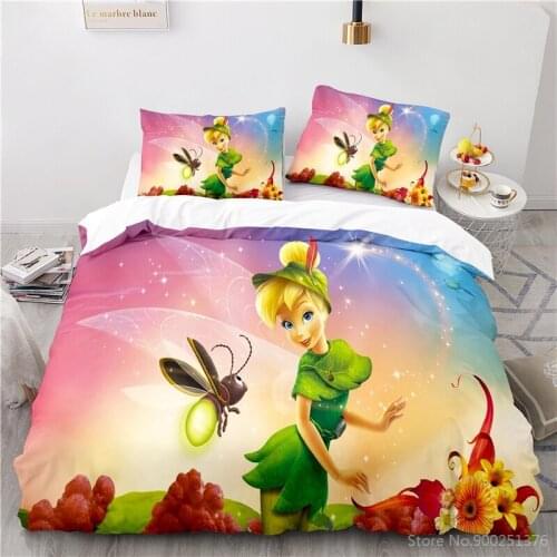 Lovely Tinker Bell Fairy Bedding Set Disney Cartoon 3D Print Duvet Cover Set Quilt Cover with Pillowcase Home Textile Bedclothes