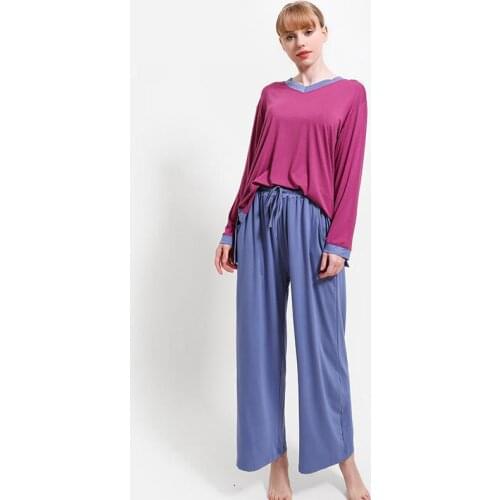 Color Contrast Women 2PCS Pajamas Sets Sexy Modal Pyjamas Sleep Suit Sleepwear Nightwear Summer Lingerie Home Clothes