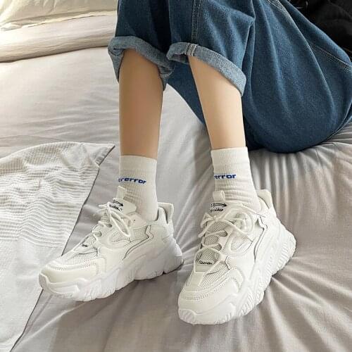 New White Sneakers Women Plus Size Vulcanized Shoes Thick Bottom Comfortable Breathable Summer Outdoor Lace Up Ladies Flat Shoe