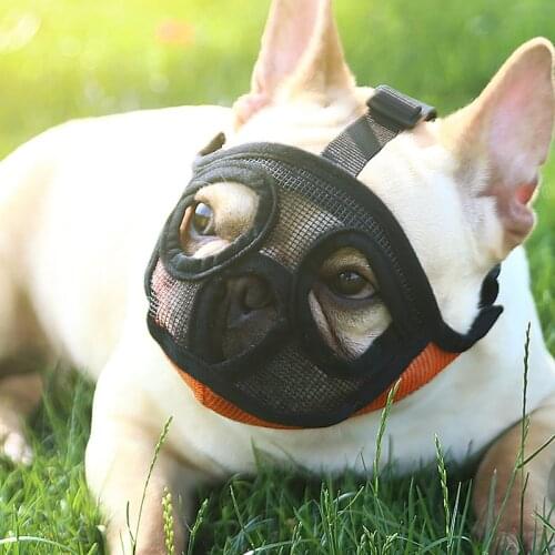Short nose dog muzzle pet mask anti-bite adjustable breathable mesh small dog French bulldog muzzle dog mask
