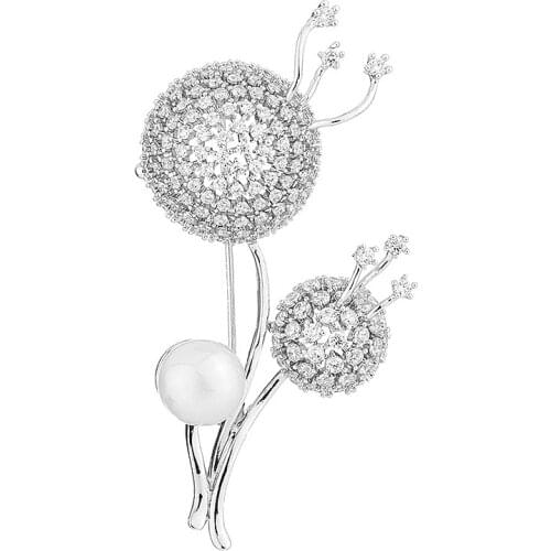 Copper Micro-inlaid Zircon Dandelion with Pearl Brooch All-match Clothing Delicate Jewelry Accessories Trend Creative Best Gifts