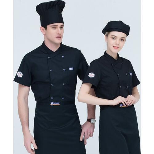 Mens Chef Jacket Short Sleeve Hotel Cook Coat Women Models Chef Overalls Summer Restaurant Cook Uniform Plus Size B-6569